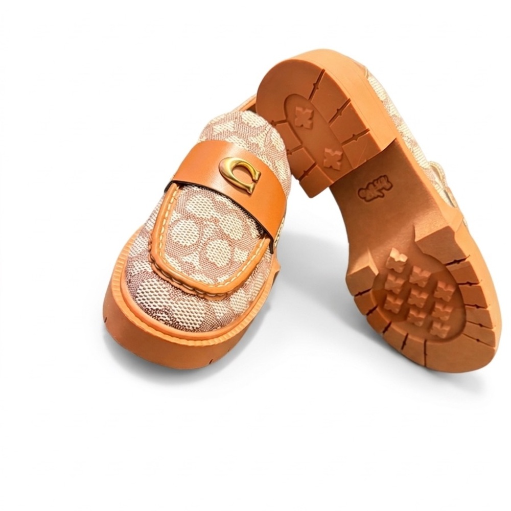 Coach Leah Platform Lug Sole Loafers - Signature Jacquard Cocoa/Amber US 10 - Picture 2 of 5